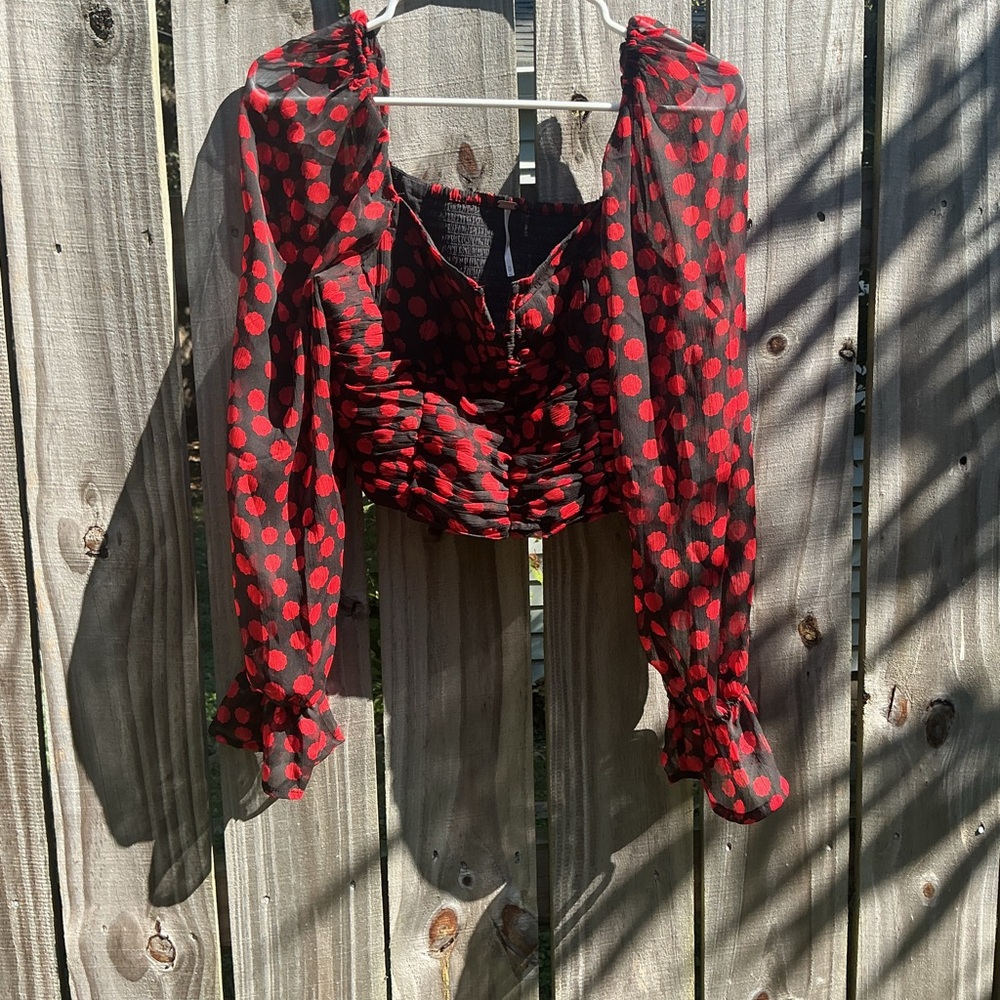 Free People Red Polka Dot Sheer Women's Top